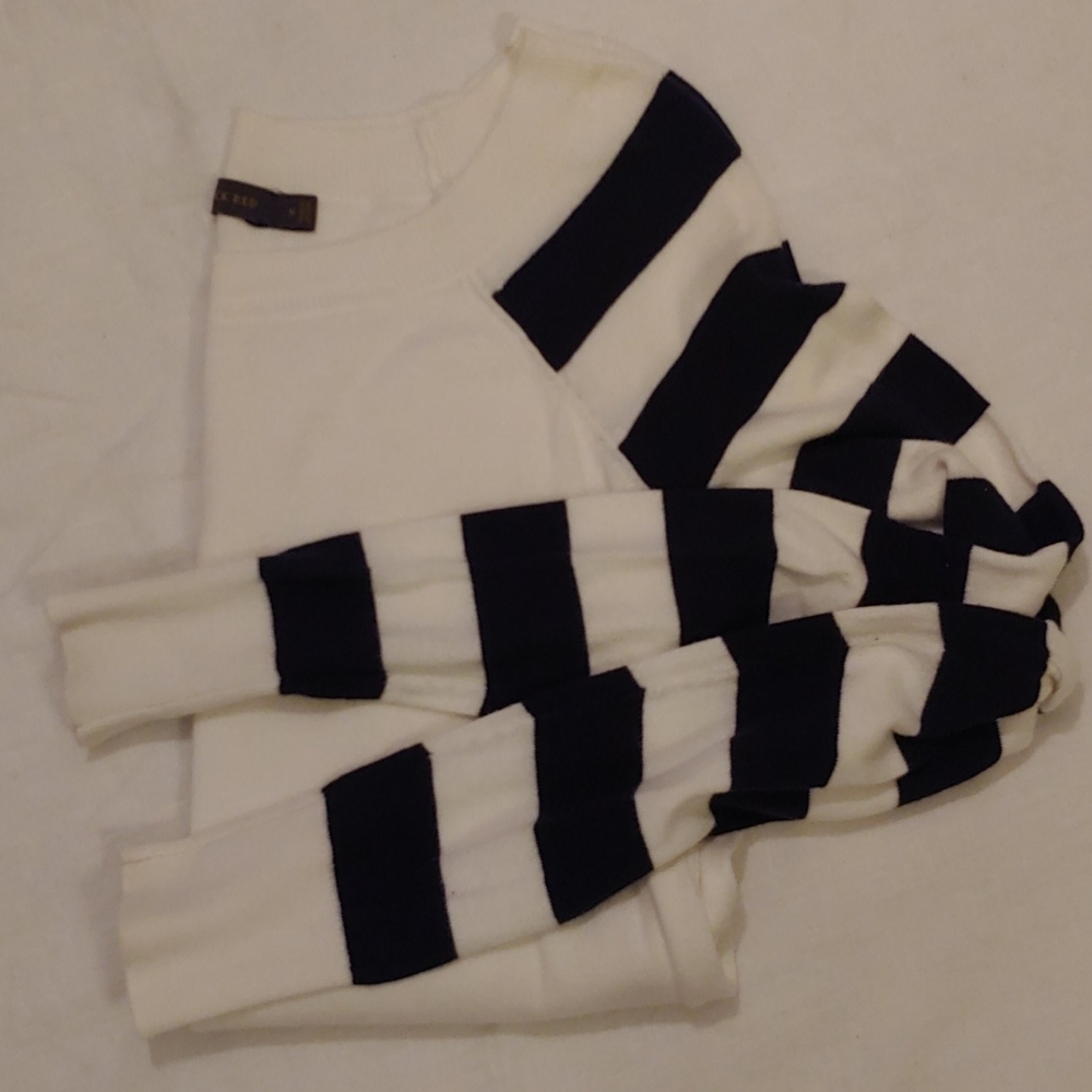 Cream & Navy Boat Neck Sweater